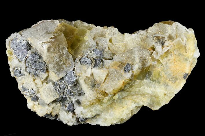 Quartz Encrusted Yellow Fluorite With Galena - Morocco #174583